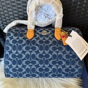 Coach Rowan Large Satchel Bag In Signature Denim Canvas NWT CY699